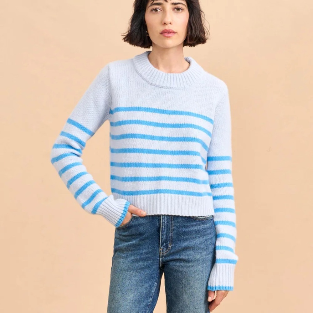 La Ligne Light Blue and Bright Blue Striped Crewneck Sweater